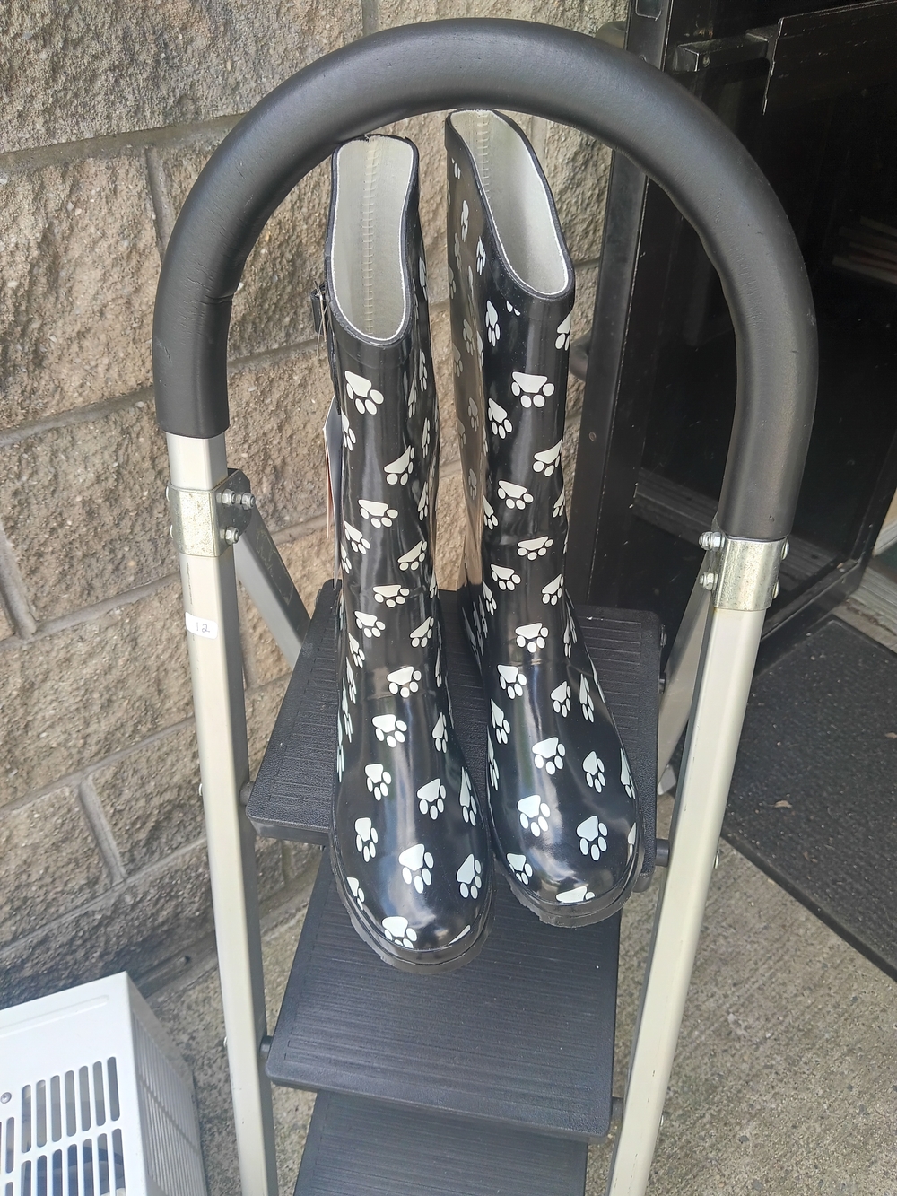 Woman's Black Rain Boots with White Paw Print